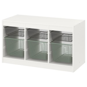 IKEA TROFAST storage combination with boxes, 39x17 3/8x22 in White Dark Gray / Light Green / Gray, Ikea Ireland | 4168YXMDB