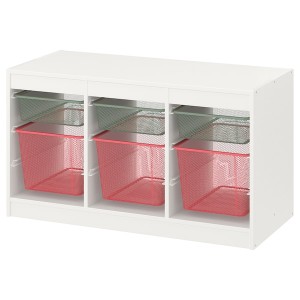 IKEA TROFAST storage combination with boxes, 39x17 3/8x22 in White Light Green / Gray / Light Red, Ikea Ireland | 0539ZECTX