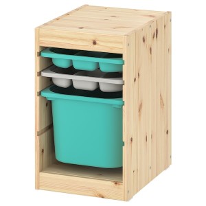 IKEA TROFAST storage combination with box/trays, 12 5/8x17 3/8x20 1/2 in Light White Stained Pine Turquoise / Gray, Ikea Ireland | 6543OPKQB