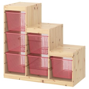 IKEA TROFAST storage combination with boxes, 37x17 3/8x35 7/8 in Light White Stained Pine / Light Red, Ikea Ireland | 1723KDHOR