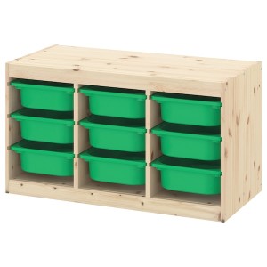 IKEA TROFAST storage combination with boxes, 36 5/8x17 3/8x20 1/2 in Light White Stained Pine / Green, Ikea Ireland | 2098WCTXN
