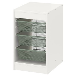 IKEA TROFAST storage combination with boxes, 13 3/8x17 3/8x22 in White / Light Green / Gray, Ikea Ireland | 7510GVONY