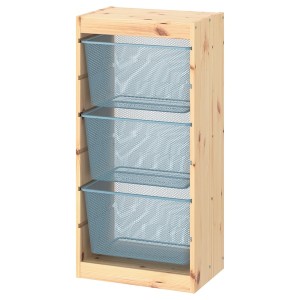 IKEA TROFAST storage combination with boxes, 17 3/8x11 3/4x35 7/8 in Light White Stained Pine / Gray / Blue, Ikea Ireland | 7108IXLBA