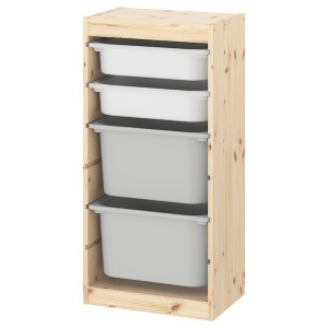 IKEA TROFAST storage combination with boxes, 17 3/8x11 3/4x35 7/8 in Light White Stained Pine White / Gray, Ikea Ireland | 3174CLYVJ