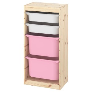 IKEA TROFAST storage combination with boxes, 17 3/8x11 3/4x35 7/8 in Light White Stained Pine White / Pink, Ikea Ireland | 7093KXVLG