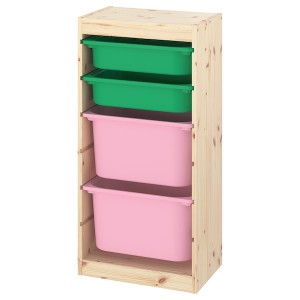 IKEA TROFAST storage combination with boxes, 17 3/8x11 3/4x35 7/8 in Light White Stained Pine Green / Pink, Ikea Ireland | 9601LOYCP