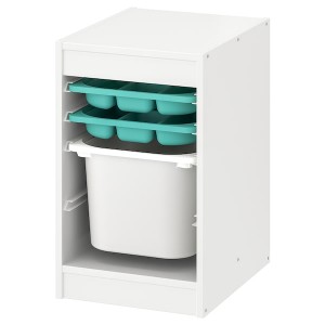 IKEA TROFAST storage combination with box/trays, 13 3/8x17 3/8x22 in White Turquoise / White, Ikea Ireland | 4893MHOCW