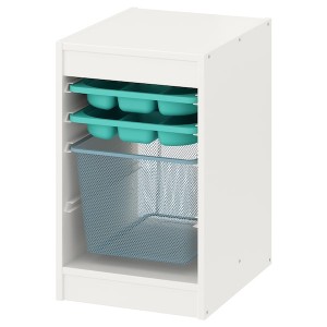 IKEA TROFAST storage combination with box/trays, 13 3/8x17 3/8x22 in White Turquoise / Gray / Blue, Ikea Ireland | 8269AVFBP