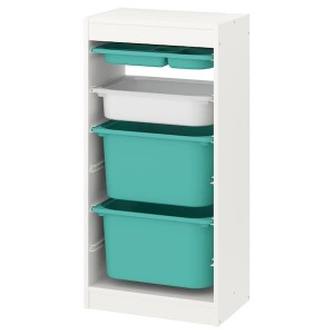 IKEA TROFAST storage combination with boxes/tray, white turquoise/white, 18 1/8x11 3/4x37 in, Ikea Ireland | 3405CUOKJ