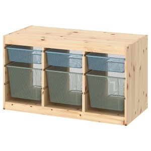 IKEA TROFAST storage combination with boxes, 36 5/8x17 3/8x20 1/2 in Light White Stained Pine Gray / Blue / Light Green / Gray, Ikea Ireland | 4962KWVAC