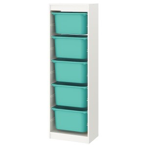 IKEA TROFAST storage combination with boxes, 18 1/8x11 3/4x57 1/8 in White / Turquoise, Ikea Ireland | 3648VIMLO