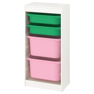IKEA TROFAST storage combination with boxes, 18 1/8x11 3/4x37 in White / Green Pink, Ikea Ireland | 0463TONES