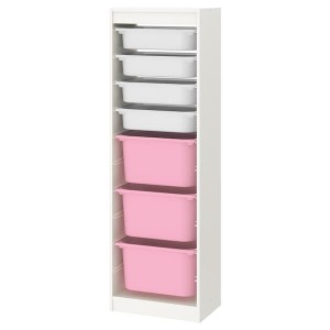 IKEA TROFAST storage combination with boxes, 18 1/8x11 3/4x57 1/8 in White / White Pink, Ikea Ireland | 3589FOITY