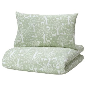 IKEA TROLLDOM duvet cover 1 pillowcase f crib, 43x49/14x22 in Forest Animal Pattern / Green, Ikea Ireland | 3280QZCLS