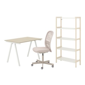 IKEA TROTTEN/FLINTAN / EKENABBEN desk and storage combination, and swivel chair beige/white, Ikea Ireland | 9635TVYHG