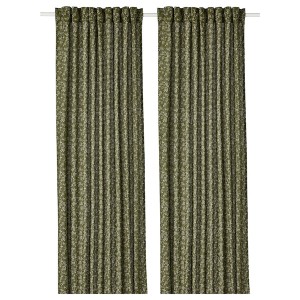 IKEA TRYSTÄVMAL curtains, 1 pair, 57x98 in Green / White, Ikea Ireland | 6437KYUDS