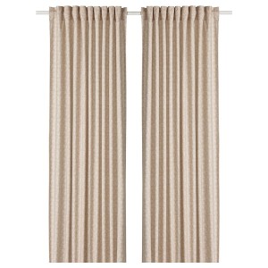 IKEA TRYSTÄVMAL curtains, 1 pair, 57x98 in Beige / White, Ikea Ireland | 4950XCJKY