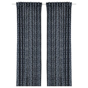 IKEA TRYSTÄVMAL curtains, 1 pair, dark blue/white, 57x98 in Dark Blue / White, Ikea Ireland | 5839TYNPF
