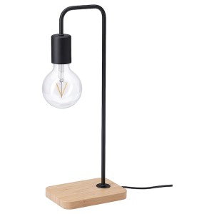 IKEA TVÄRHAND table lamp with LED bulb, black/bamboo, Ikea Ireland | 8571WUADR