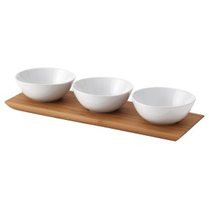 IKEA TYNGDLÖS tray with 3 bowls, bamboo/white, Ikea Ireland | 5317UVAPD
