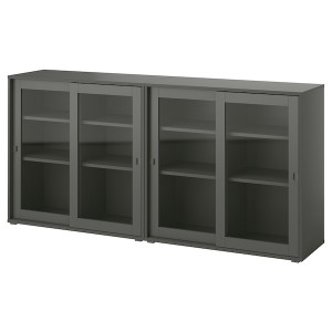 IKEA VIHALS storage combination w/glass doors, clear glass, 74 3/4x14 5/8x35 3/8 in Dark Gray, Ikea Ireland | 9827ZKEVH