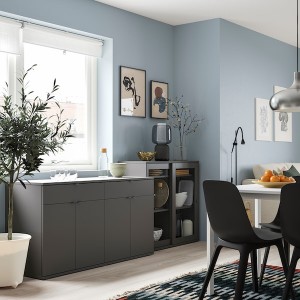 IKEA VIHALS storage combination w/glass doors, clear glass, 92 1/2x18 1/2x35 3/8 in Dark Gray, Ikea Ireland | 0657KCPEN