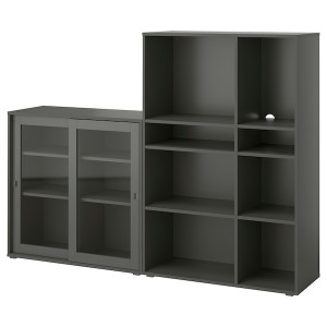 IKEA VIHALS storage combination w/glass doors, clear glass, 74 3/4x14 5/8x55 1/8 in Dark Gray, Ikea Ireland | 0572PURSY
