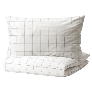 IKEA VITKLÖVER duvet cover and pillowcase(s), King White Black / Check, Ikea Ireland | 7264BDLCF