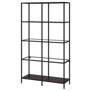 IKEA VITTSJÖ Shelf unit, glass, Width: 39 3/8 in Black / Brown, Ikea Ireland | 9460ROGEK