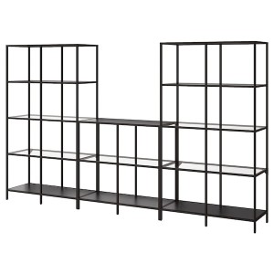 IKEA VITTSJÖ storage combination, 118 1/8x14 1/8x68 7/8 in Black / Brown / Glass, Ikea Ireland | 0658HKTEJ