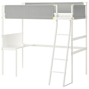 IKEA VITVAL loft bed frame with desk top, Twin White / Light Gray, Ikea Ireland | 9205ISMPT