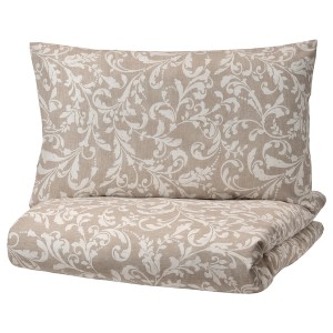IKEA VÅRBRÄCKA duvet cover and pillowcase(s), Full/Queen (Double/Queen) Beige / White, Ikea Ireland | 0275PFLNI