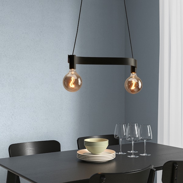 IKEA ACKJA / MOLNART pendant lamp with LED bulb, wave shaped black/globe gray clear glass, Ikea Ireland | 6140DHJFZ
