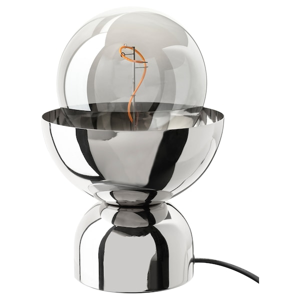 IKEA ACKJA / MOLNART table lamp with LED bulb, chrome effect/globe gray clear glass, Ikea Ireland | 0896HZEVI