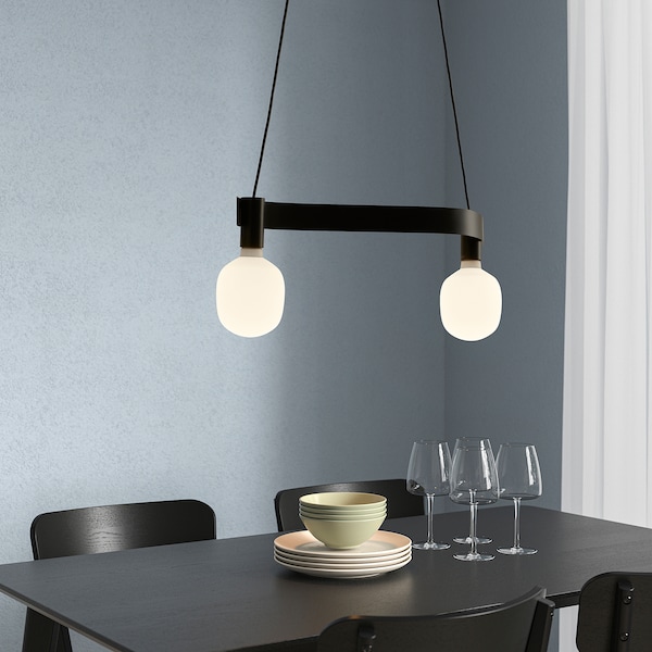 IKEA ACKJA / TRÅDFRI pendant lamp with LED bulb, wave shaped black/smart wireless dimmable, Ikea Ireland | 7836JXQLU