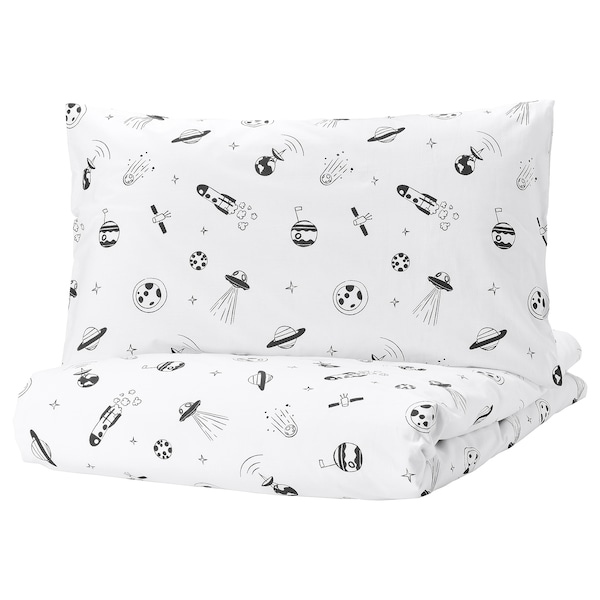 IKEA AFTONSPARV duvet cover and pillowcase(s), Twin White / Black, Ikea Ireland | 1906YIHOV