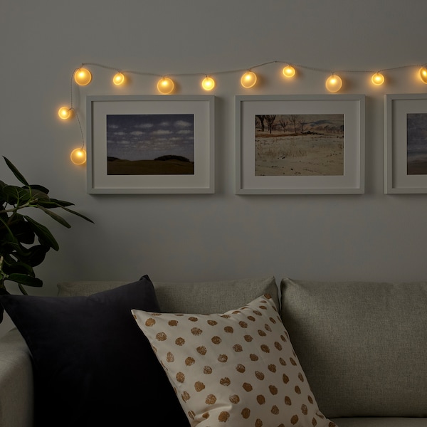 IKEA AKTERPORT LED string light with 12 lights, battery operated/Pebbles white, Ikea Ireland | 4123XDWZK