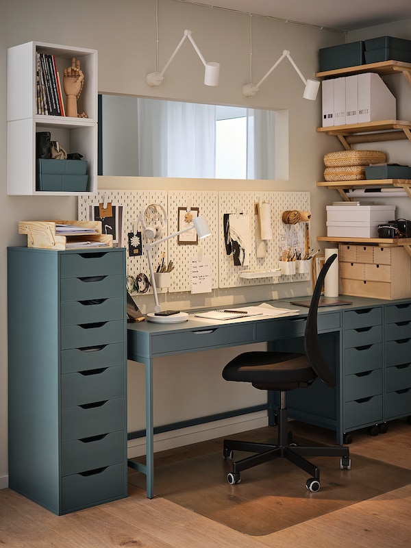 IKEA ALEX desk, 52x22 7/8 in Gray / Turquoise, Ikea Ireland | 3517QWFBV