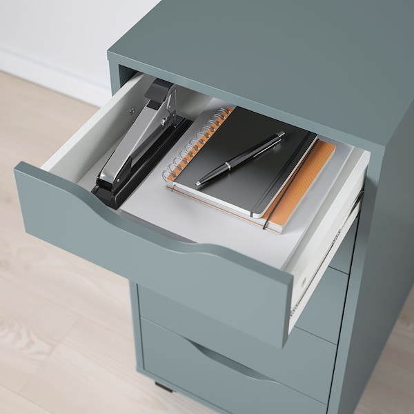 IKEA ALEX drawer unit on casters, 14 1/8x29 7/8 in Gray / Turquoise / Black, Ikea Ireland | 8731WSMCD