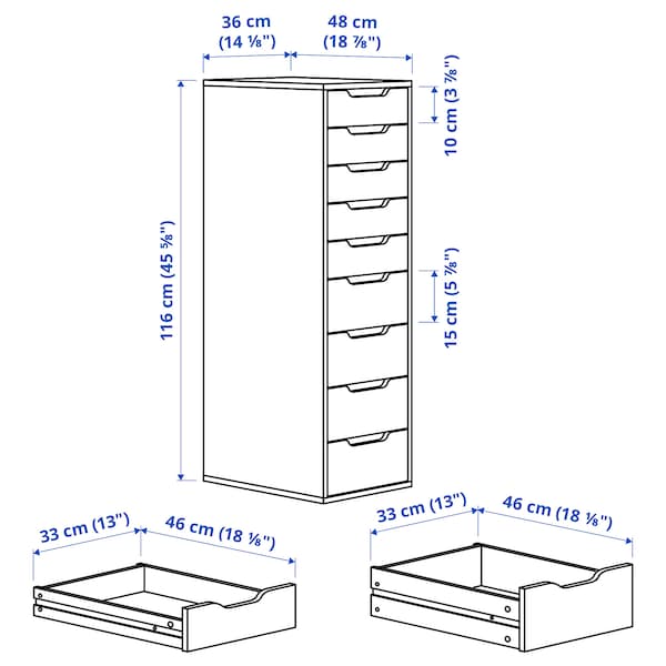 IKEA ALEX drawer unit with 9 drawers, 14 1/8x45 5/8 in White, Ikea Ireland | 3974BDCJR