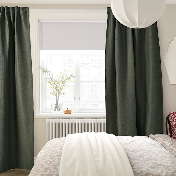 IKEA ANNAKAJSA room darkening curtains, 1 pair, 57x98 in Dark Green, Ikea Ireland | 3290VHIXF