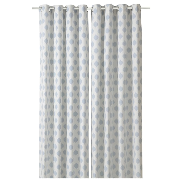 IKEA ANTENNMAL curtains, 1 pair, white/light blue, 57x98 in, Ikea Ireland | 9250DFVKL