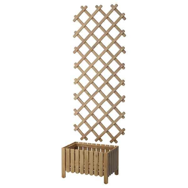 IKEA ASKHOLMEN flower box with trellis, outdoor Light Brown Stained, Ikea Ireland | 7694BXLNY