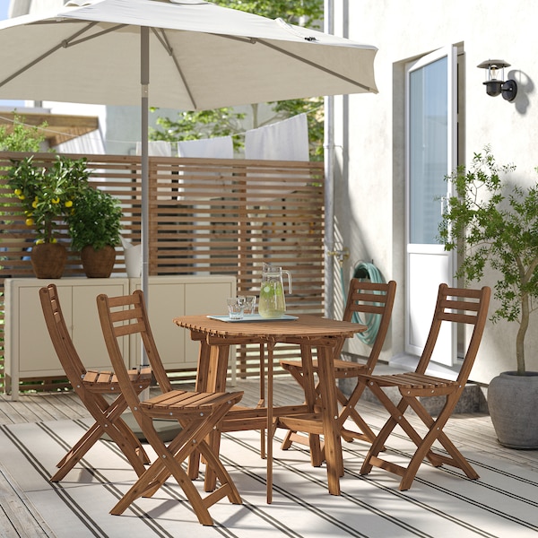 IKEA ASKHOLMEN gateleg table+4 chairs, outdoor, foldable dark brown, Ikea Ireland | 4638IOCHN