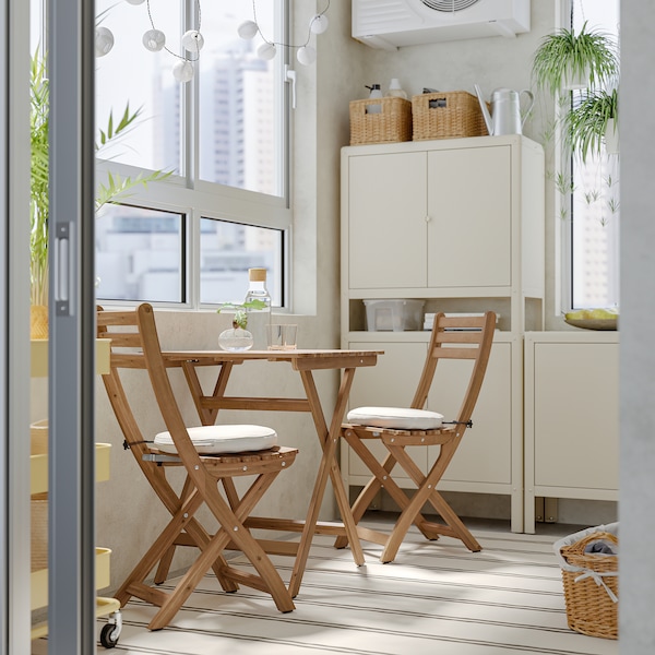 IKEA ASKHOLMEN table and 2 folding chairs, outdoor, dark brown/Frösön/Duvholmen beige, 23 5/8x24 3/8 in, Ikea Ireland | 3659FHZRX