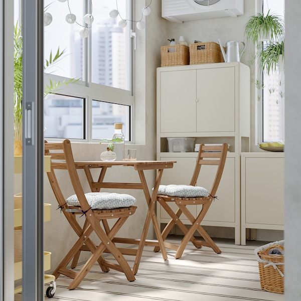 IKEA ASKHOLMEN table and 2 folding chairs, outdoor, dark brown/Klösan blue, 23 5/8x24 3/8 in, Ikea Ireland | 9753WHTKG