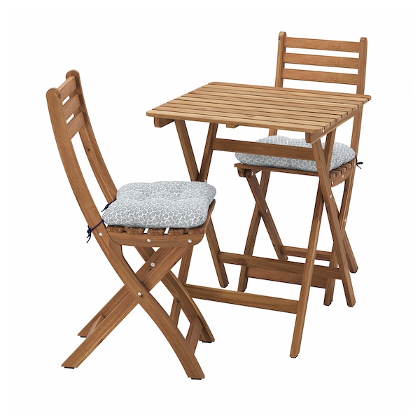 IKEA ASKHOLMEN table and 2 folding chairs, outdoor, dark brown/Klösan blue, 23 5/8x24 3/8 in, Ikea Ireland | 9753WHTKG