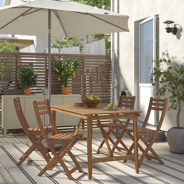 IKEA ASKHOLMEN table and 4 folding chairs, outdoor, dark brown, 56 1/4x29 1/2 in, Ikea Ireland | 3784MUNGO