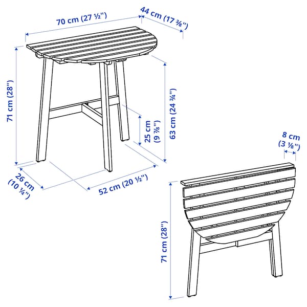 IKEA ASKHOLMEN table for wall, outdoor, folding dark brown, 27 1/2x17 3/8 in, Ikea Ireland | 3165HSDGE