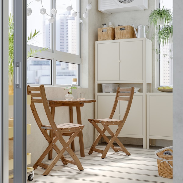 IKEA ASKHOLMEN wall table+2 folding chairs,outdoor, 27 1/2x17 3/8 in Dark Brown, Ikea Ireland | 8294FBGXM